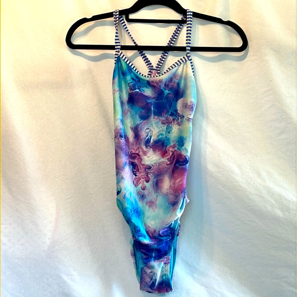 ⭐️ Dolphin one piece swimsuit bathing suit blue & purple tie dyed women S